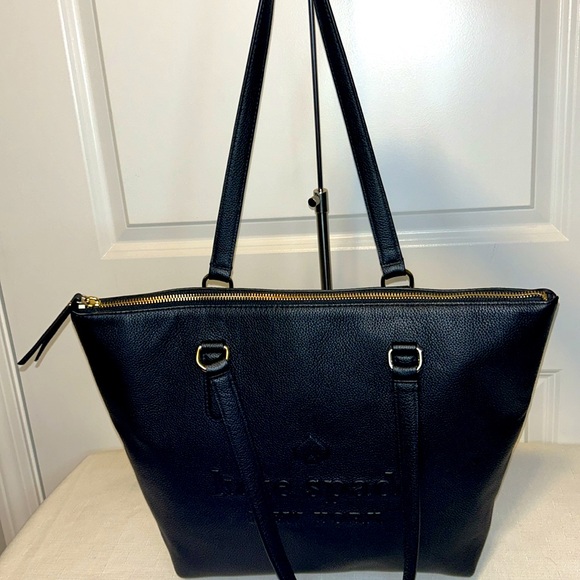 Kate Spade New York Larchmont Avenue Logo Black Leather Penny Tote Bag - Picture 6 of 17